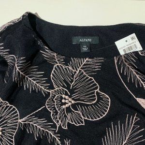 Alfani black with pink floral blouse-cape sleeves